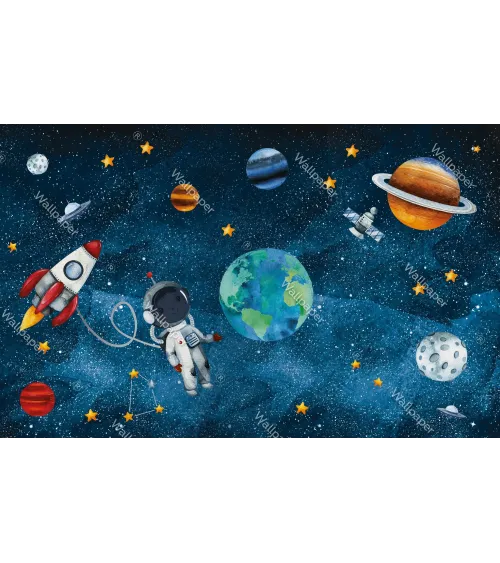 Cosmic Adventure – Kids’ Space Wallpaper with Planets & Stars