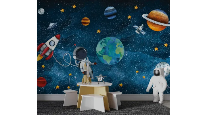 Cosmic Adventure – Kids’ Space Wallpaper with Planets & Stars