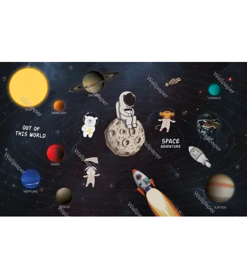 Lunar Expedition – Moon & Astronaut Wallpaper for Kids | Art Vision Decor