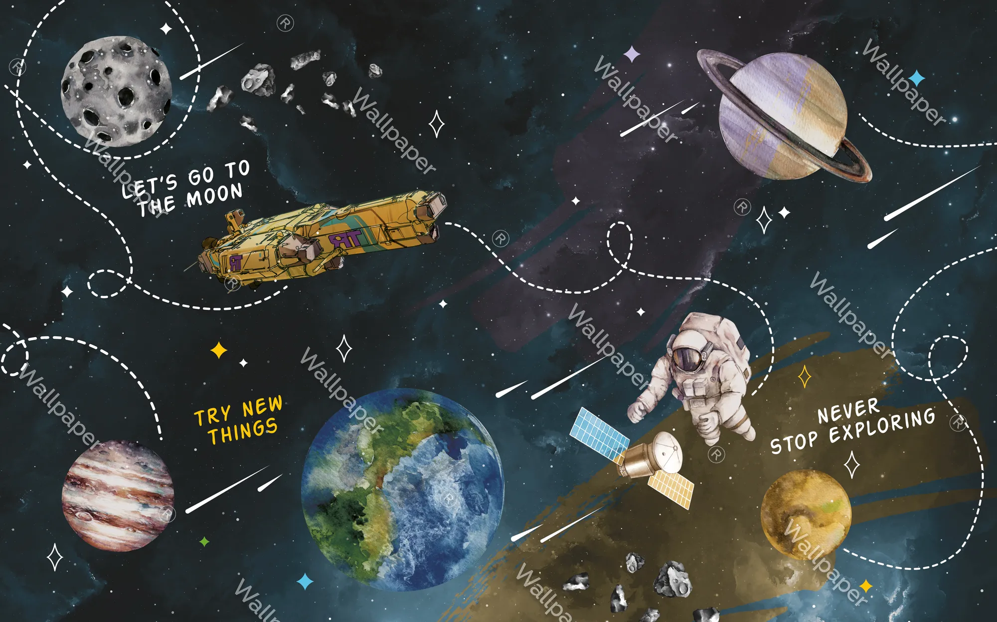 Astro Pioneers – Futuristic Space Wallpaper for Kids | Art Vision Decor