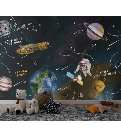 Astro Pioneers – Futuristic Space Wallpaper for Kids | Art Vision Decor