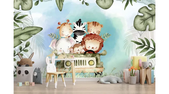 Safari Adventure – Cute Safari Animal Wallpaper for Kids | Art Vision Decor