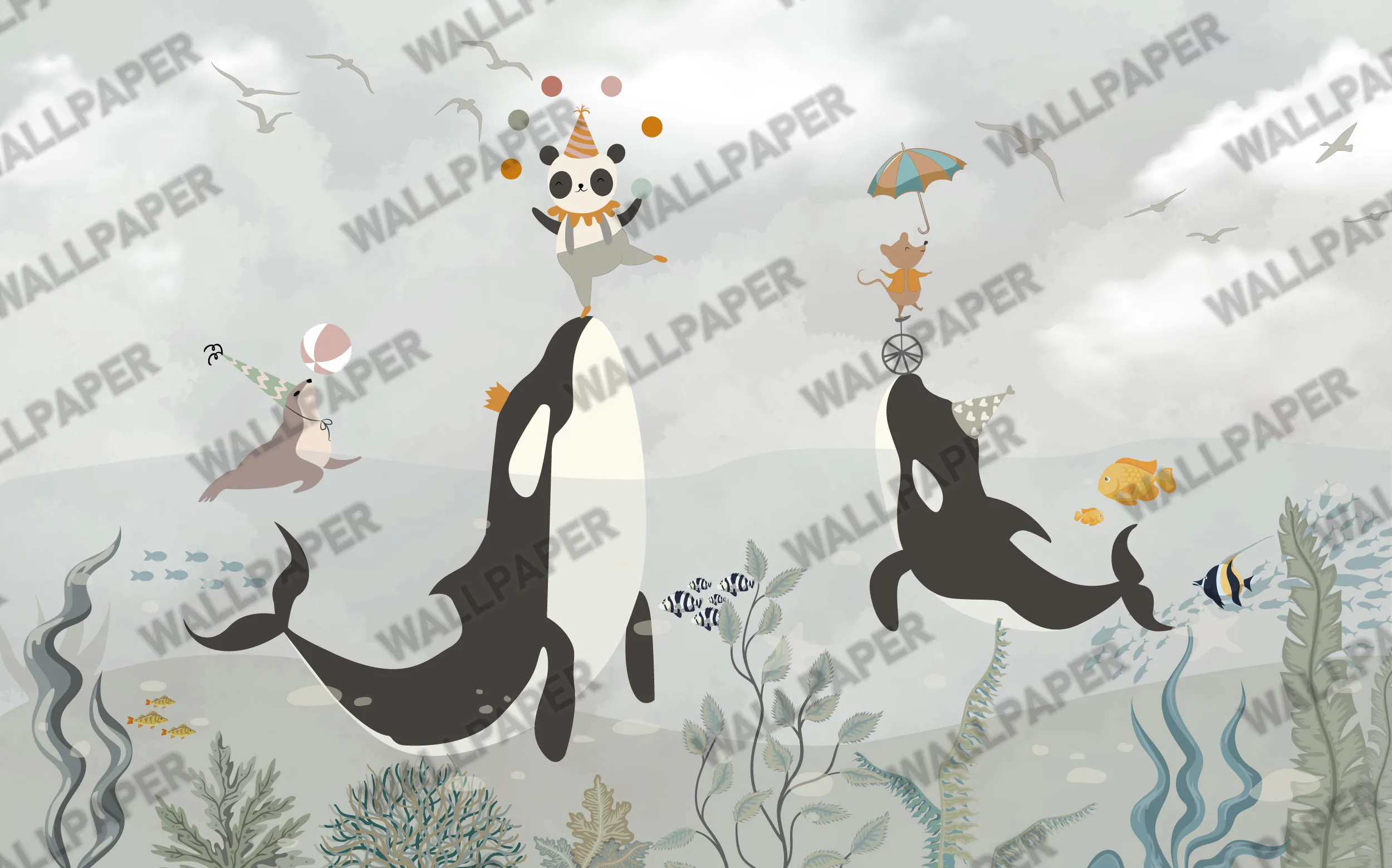 Ocean Circus – Whimsical Underwater Wallpaper for Kids | Art Vision Decor