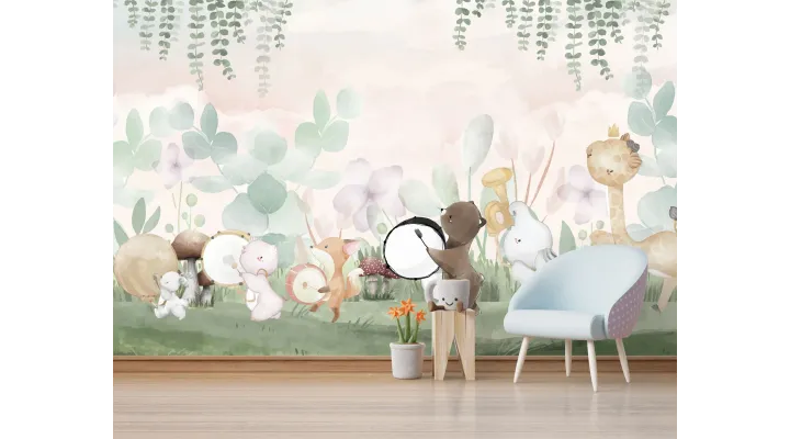 Forest Parade – Musical Animal Wallpaper for Kids | Art Vision Decor