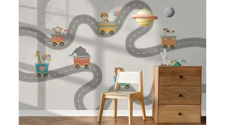 Animal Adventure Express Wallpaper – Fun & Playful Kids Room Decor