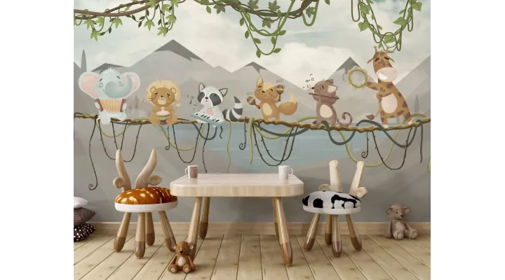 Jungle Band Parade Wallpaper – Playful & Musical Kids Decor