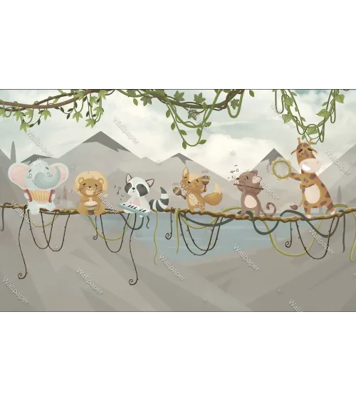 Jungle Band Parade Wallpaper – Playful & Musical Kids Decor