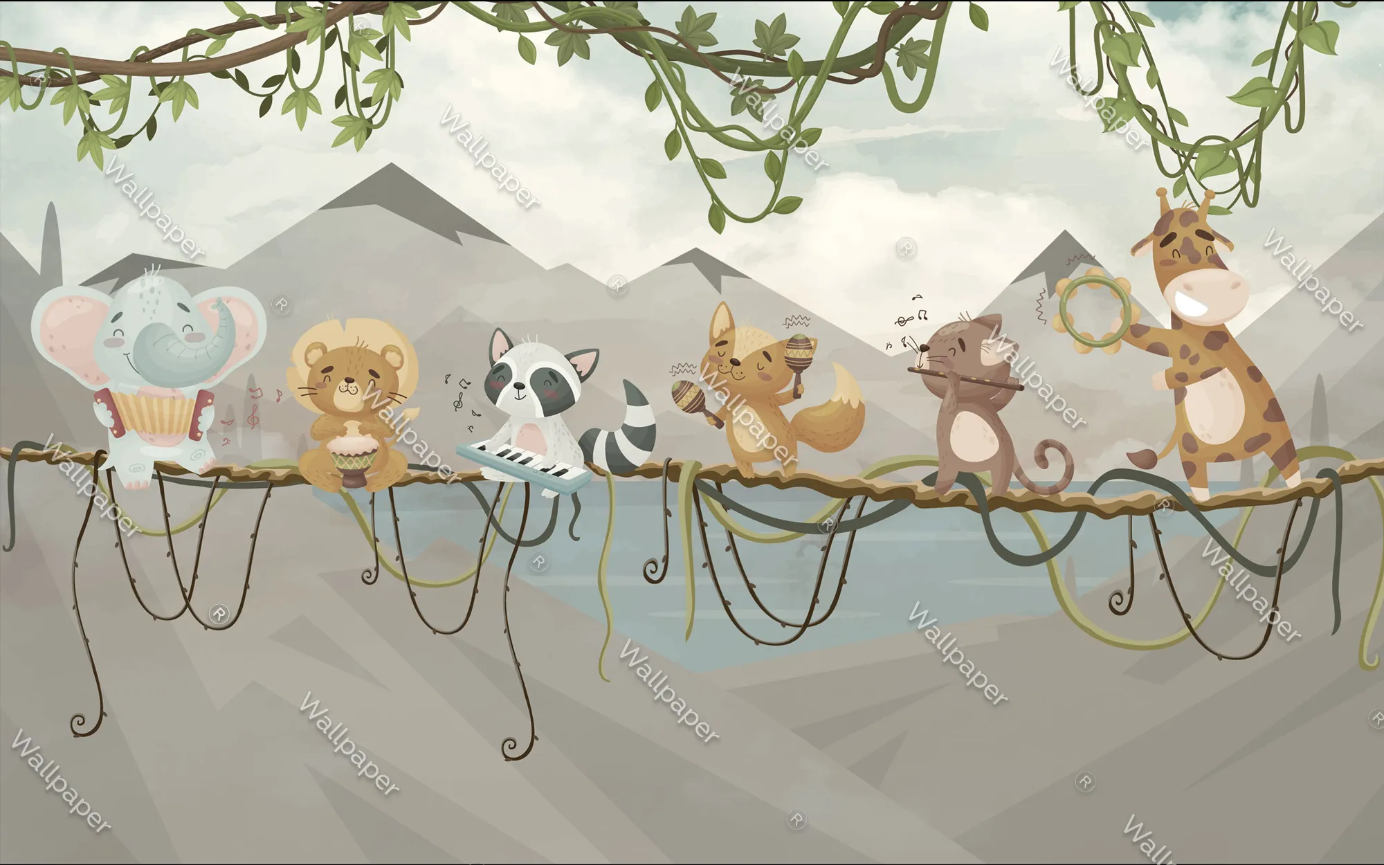 Jungle Band Parade Wallpaper – Playful & Musical Kids Decor