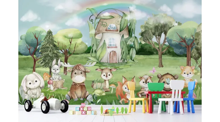 Enchanted Forest Friends Wallpaper – Whimsical Kids Room Decor