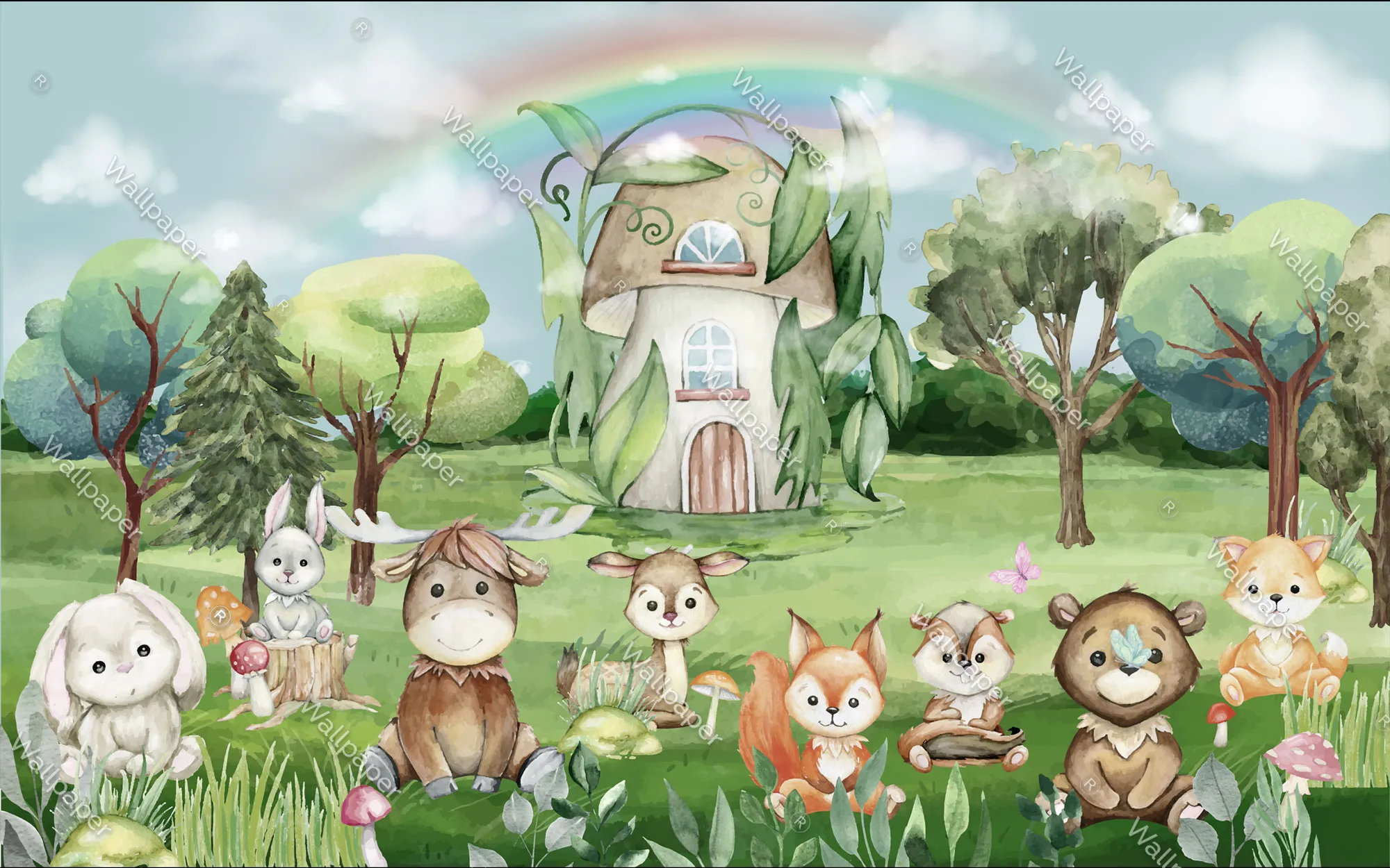 Enchanted Forest Friends Wallpaper – Whimsical Kids Room Decor