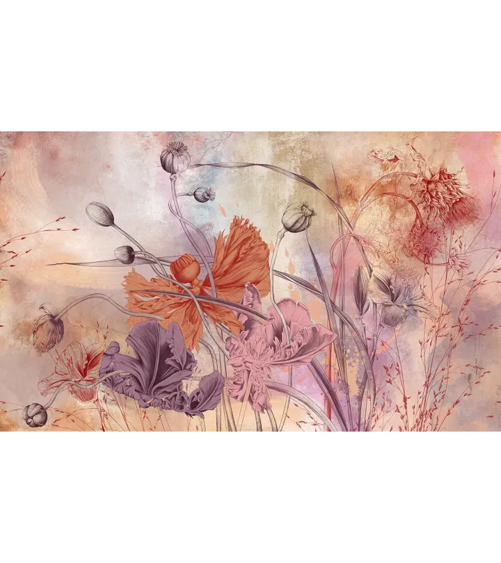 Papaver Dreams – Artistic Wallpaper with Poppies and Textured Background | ART VISION DECOR