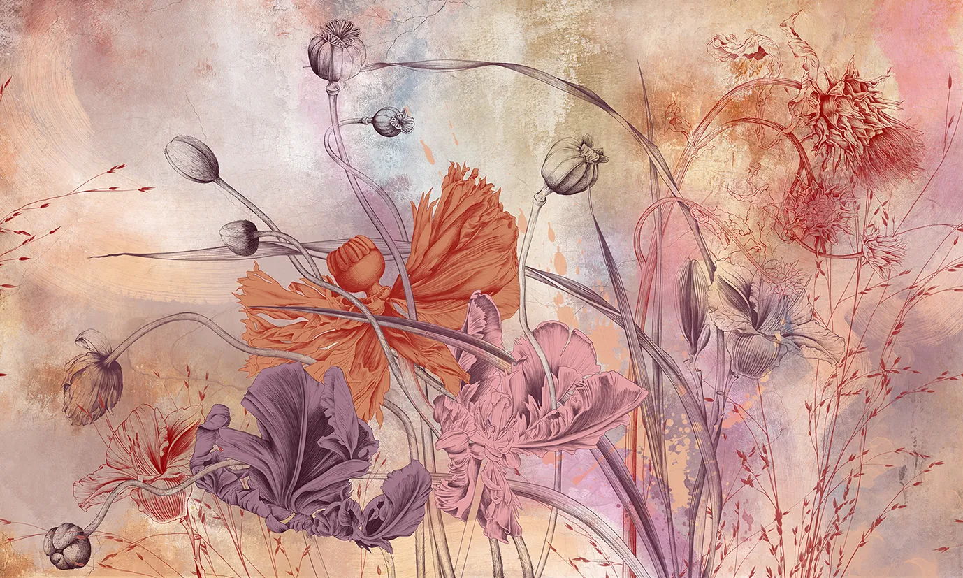 Papaver Dreams – Artistic Wallpaper with Poppies and Textured Background | ART VISION DECOR