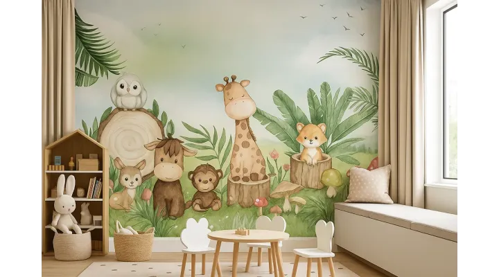 Whimsical Safari Symphony – Safari Adventure Kids’ Wallpaper