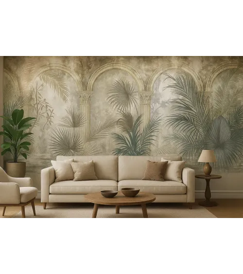 Palms of Arcadia – Tropical Wallpaper with Classical Arches and Palms
