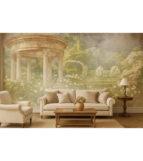 Garden of Serenity – Romantic Garden Mural Wallpaper with Classical Rotunda | ART VISION DECOR