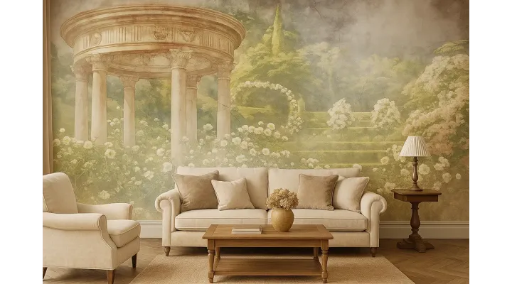 Garden of Serenity – Romantic Garden Mural Wallpaper with Classical Rotunda | ART VISION DECOR