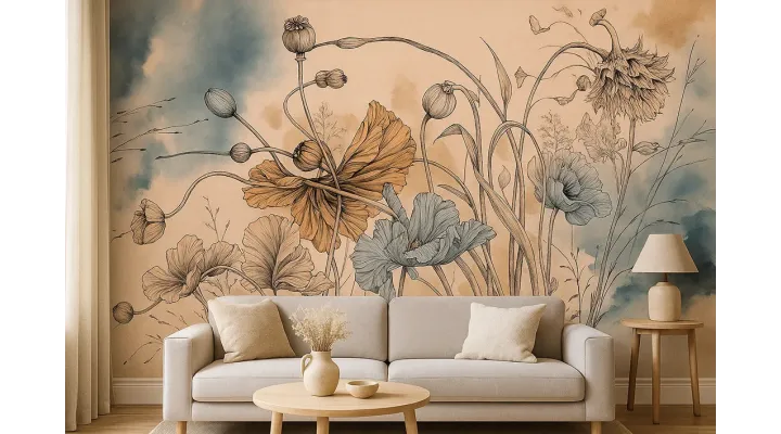 Papaver Dreams – Artistic Wallpaper with Poppies and Textured Background | ART VISION DECOR
