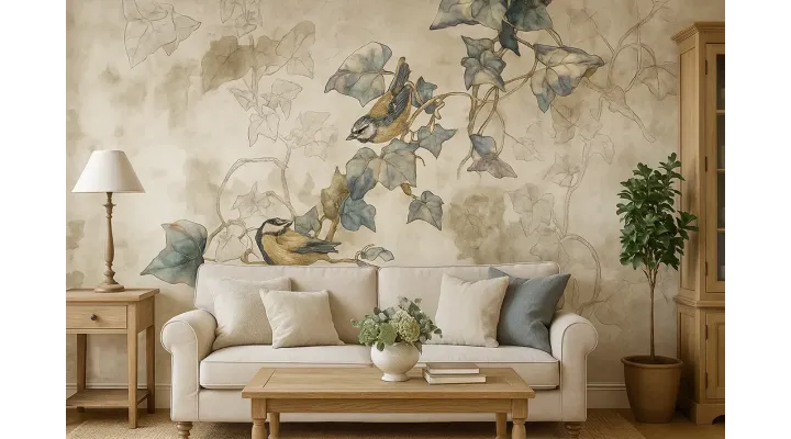 The Ivy Song – Seamless Designer Wallpaper with Birds and Ivy