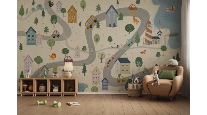 Ferrara – Playful City-Themed Kids Wallpaper | Seamless & Customizable