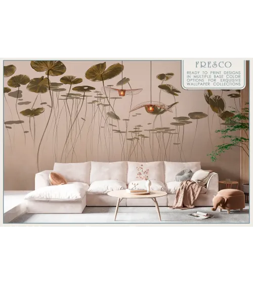 Silent Pond Botanical Mural Wallpaper – Tranquil Nature-Inspired Wall Art | Art Vision Decor