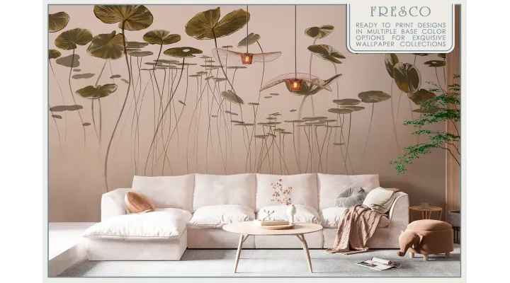 Silent Pond Botanical Mural Wallpaper – Tranquil Nature-Inspired Wall Art | Art Vision Decor