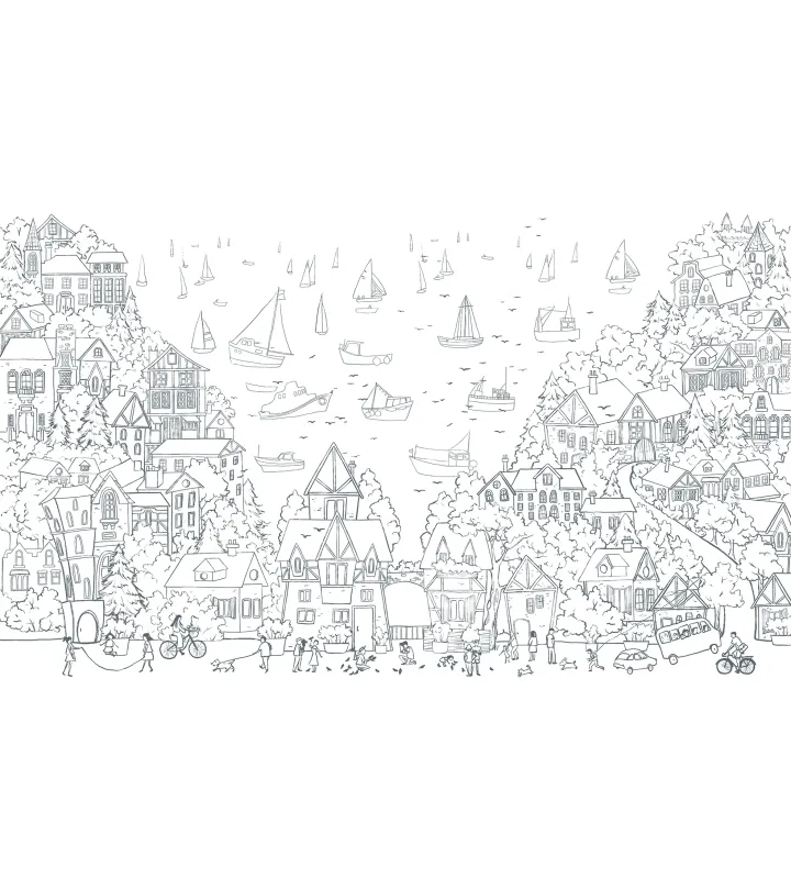Sailing Town – Kids Wallpaper with Seaside Landscape and Sailboats | Art Vision Decor
