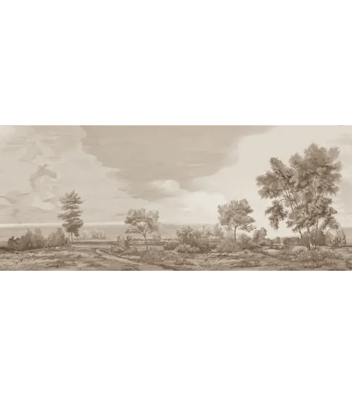 Breath of Mist Custom Scenic Wallpaper | Sepia Landscape Wall Mural from Art Vision Decor