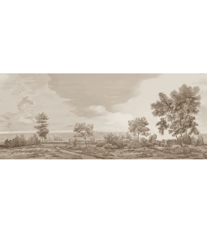 Breath of Mist Custom Scenic Wallpaper | Sepia Landscape Wall Mural from Art Vision Decor