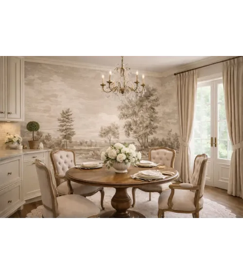 Breath of Mist Custom Scenic Wallpaper | Sepia Landscape Wall Mural from Art Vision Decor