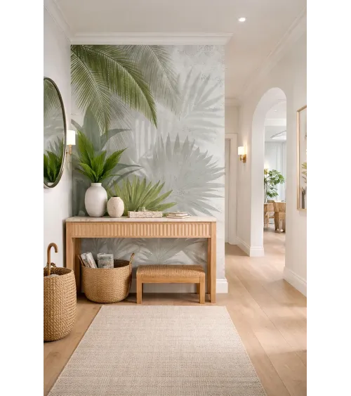 Exotic Leaves Shadow – Custom Tropical Leaf Wallpaper for Modern Interiors