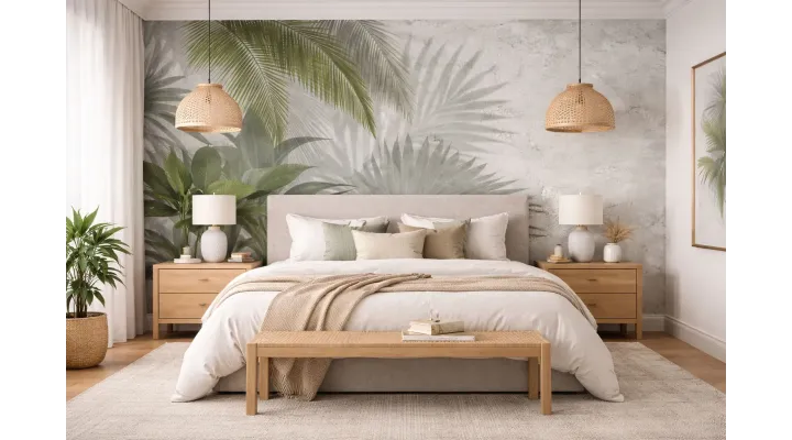 Exotic Leaves Shadow – Custom Tropical Leaf Wallpaper for Modern Interiors
