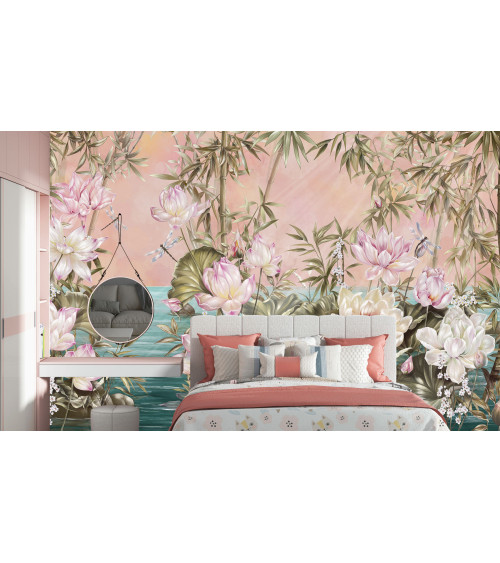 Wallpapers Harmony -Enchanting Lotus and Bamboo Wallpaper for Girls Room