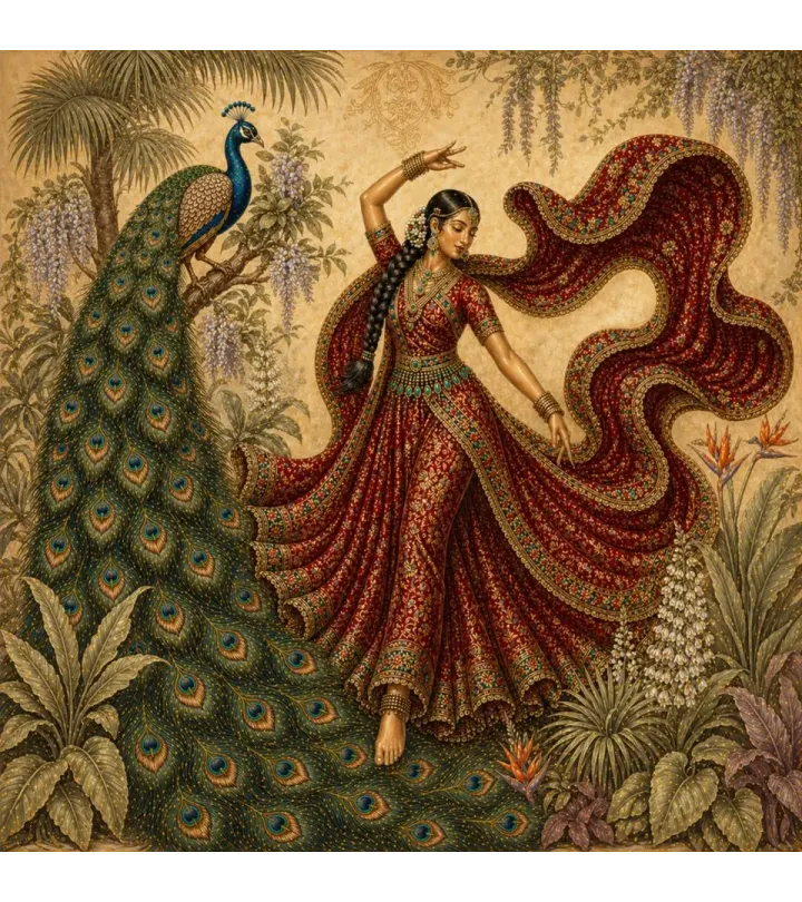 Maharani's Paradise Custom Wallpaper Mural | Luxury Peacock Wall Mural