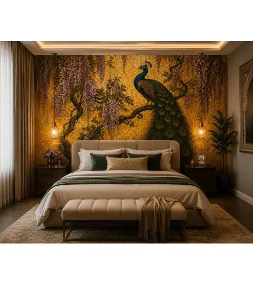 Peacock Wallpaper Mural | Luxury Indian Inspired Wall Mural | Maharanis Paradise