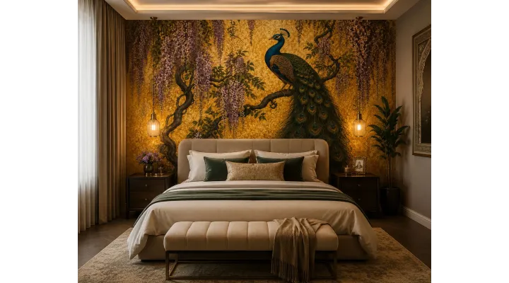 Peacock Wallpaper Mural | Luxury Indian Inspired Wall Mural | Maharanis Paradise