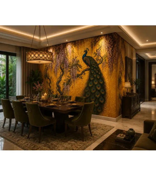 Peacock Wallpaper Mural | Luxury Indian Inspired Wall Mural | Maharanis Paradise