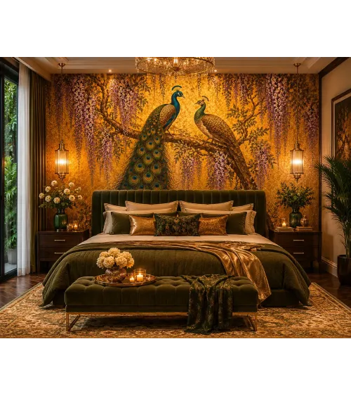 Royal Peacock Wallpaper Mural | Luxury Indian Wall Mural | Maharanis Paradise Collection