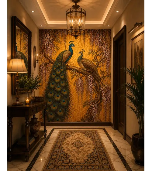 Royal Peacock Wallpaper Mural | Luxury Indian Wall Mural | Maharanis Paradise Collection