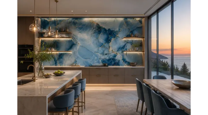 Mariselle Turquoise Marble Wallpaper with Gold Veins | Luxury Custom Wall Mural