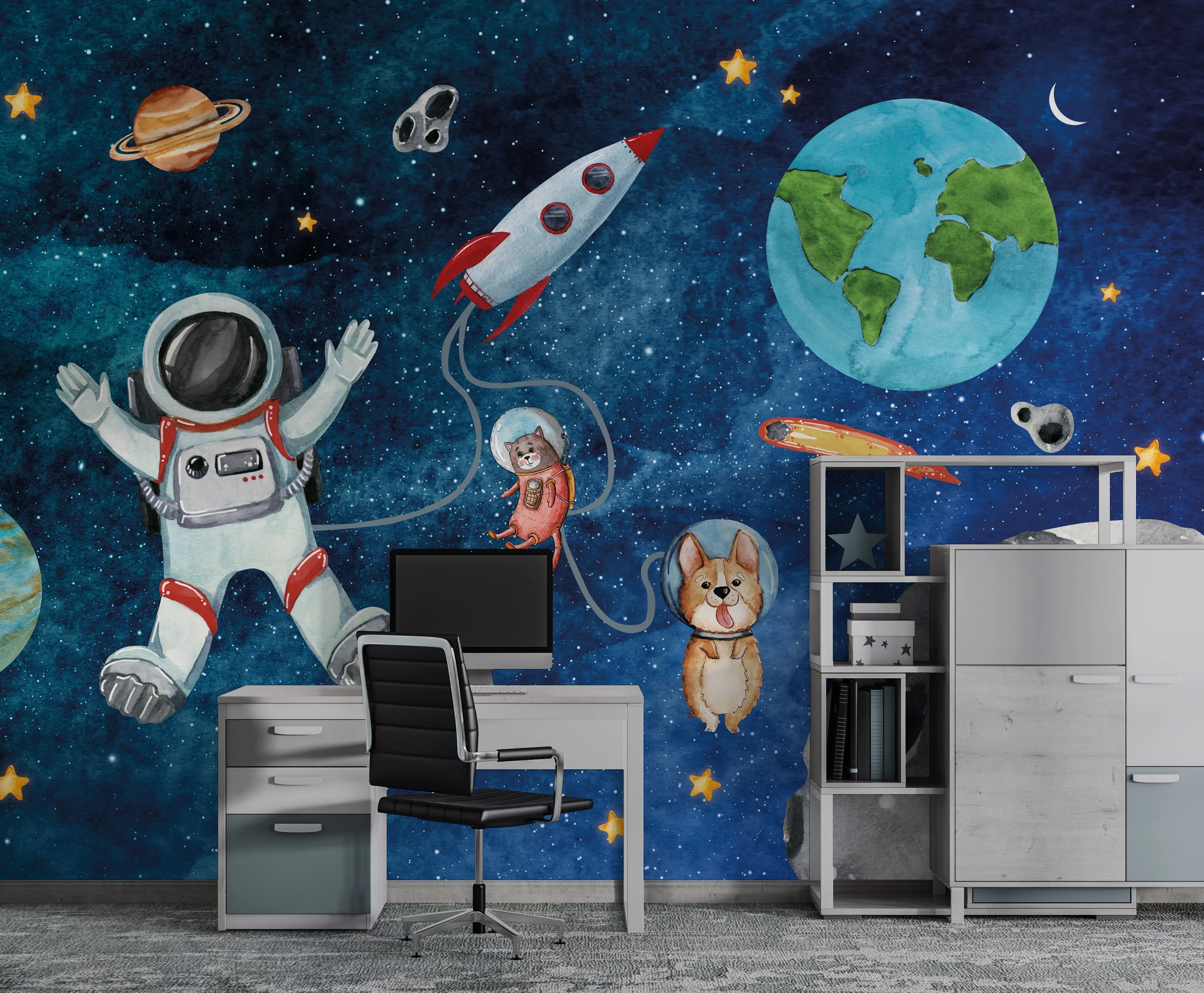 Star Voyager – Rocket & Space Themed Wallpaper for Kids