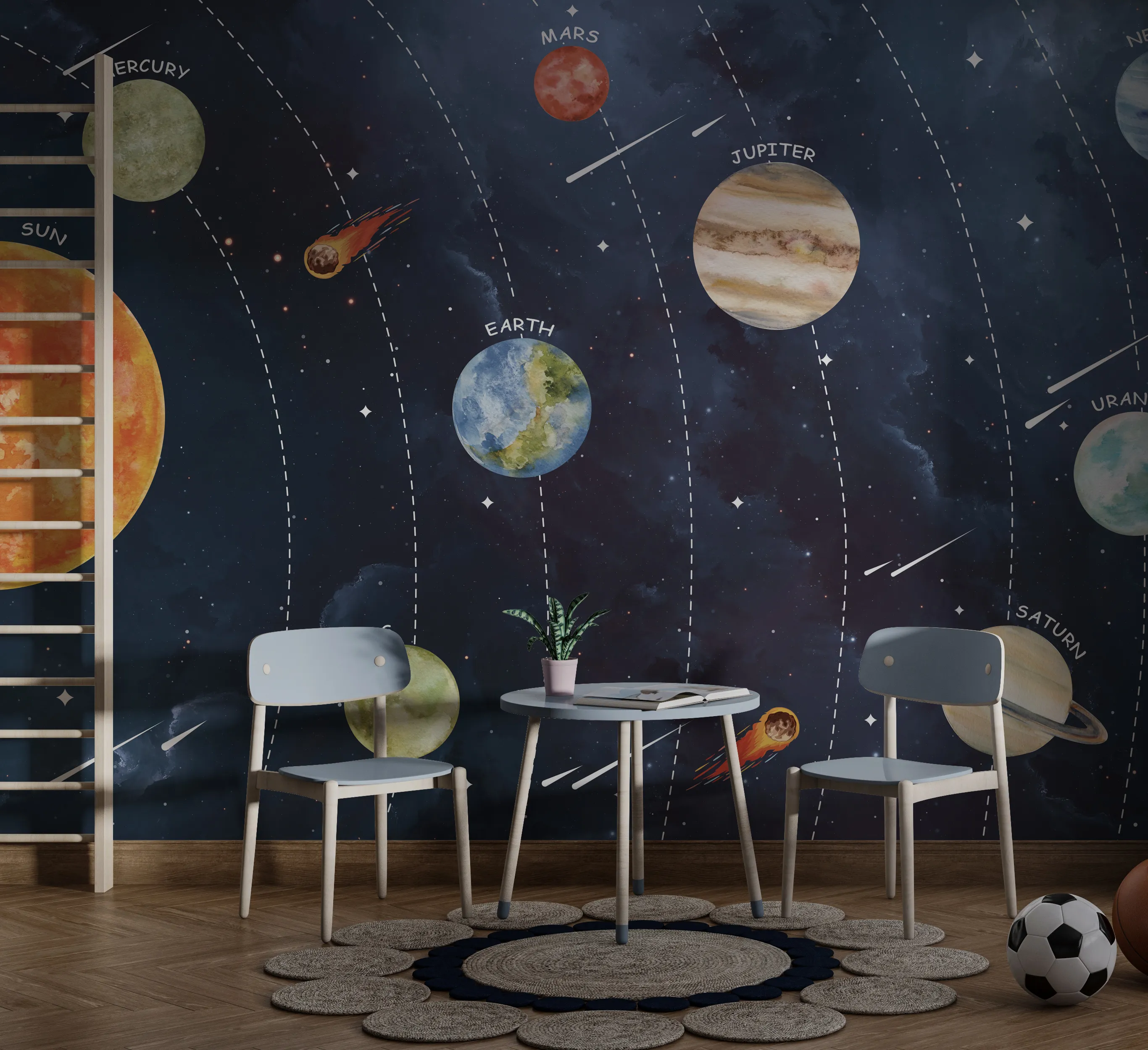Meteor Shower Magic – Dynamic Space Wallpaper for Kids | Art Vision Decor