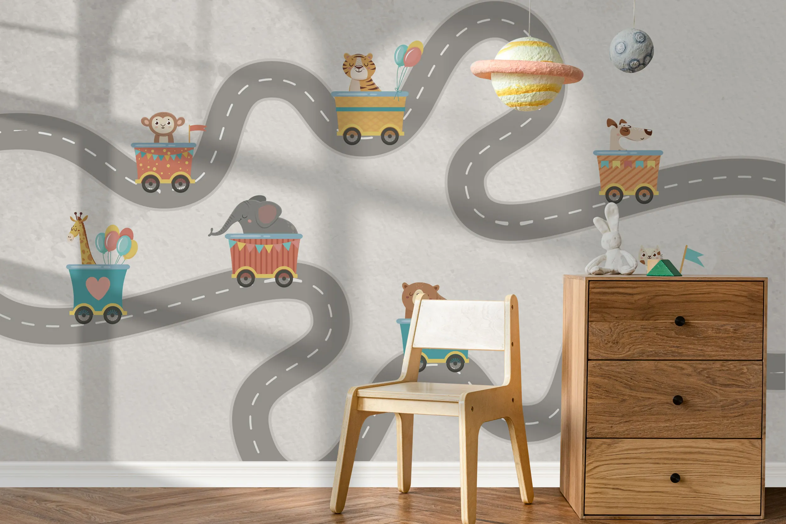 Animal Adventure Express Wallpaper – Fun & Playful Kids Room Decor