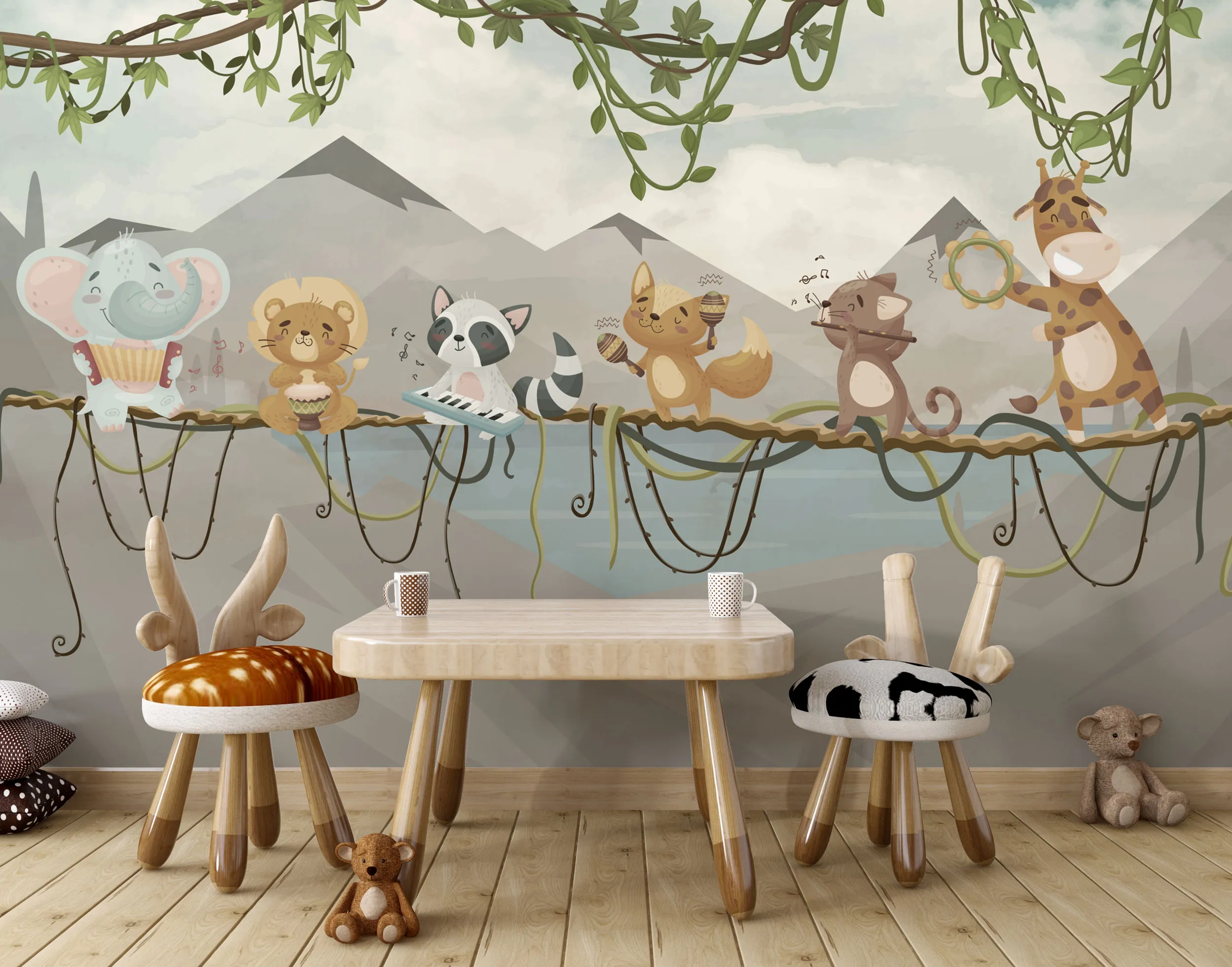 Jungle Band Parade Wallpaper – Playful & Musical Kids Decor