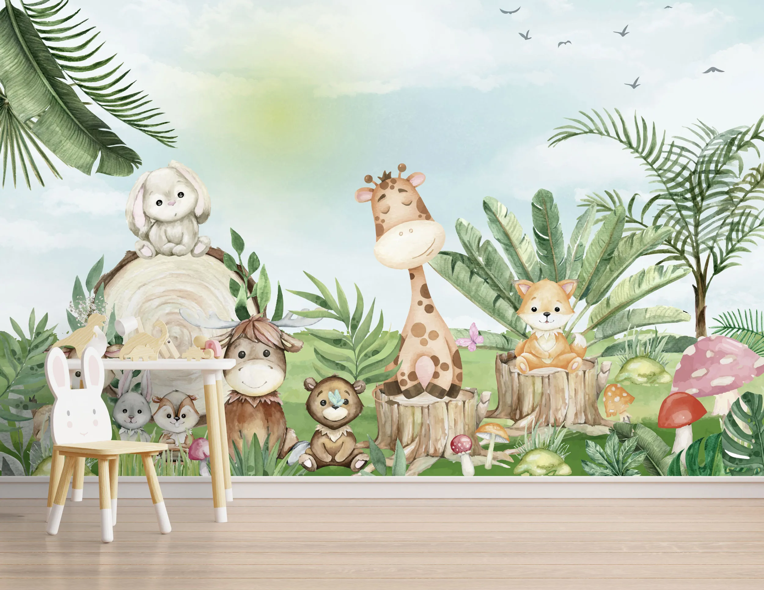 Whimsical Safari Symphony – Safari Adventure Kids’ Wallpaper