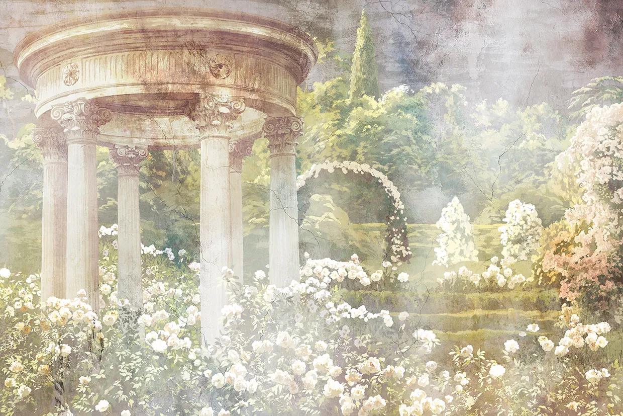 Garden of Serenity – Romantic Garden Mural Wallpaper with Classical Rotunda | ART VISION DECOR