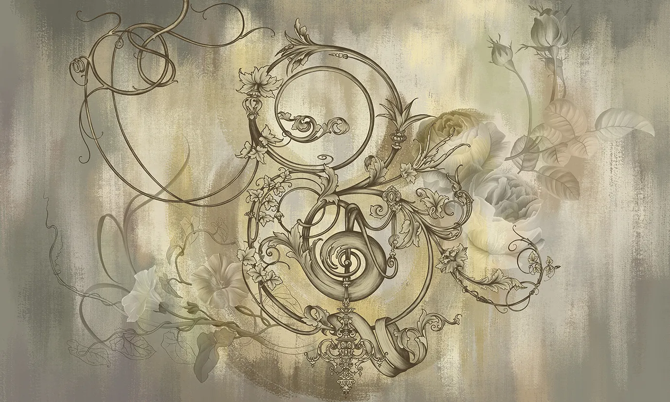Noir Key – Dramatic Floral & Baroque Wallpaper with Vintage Key Motif