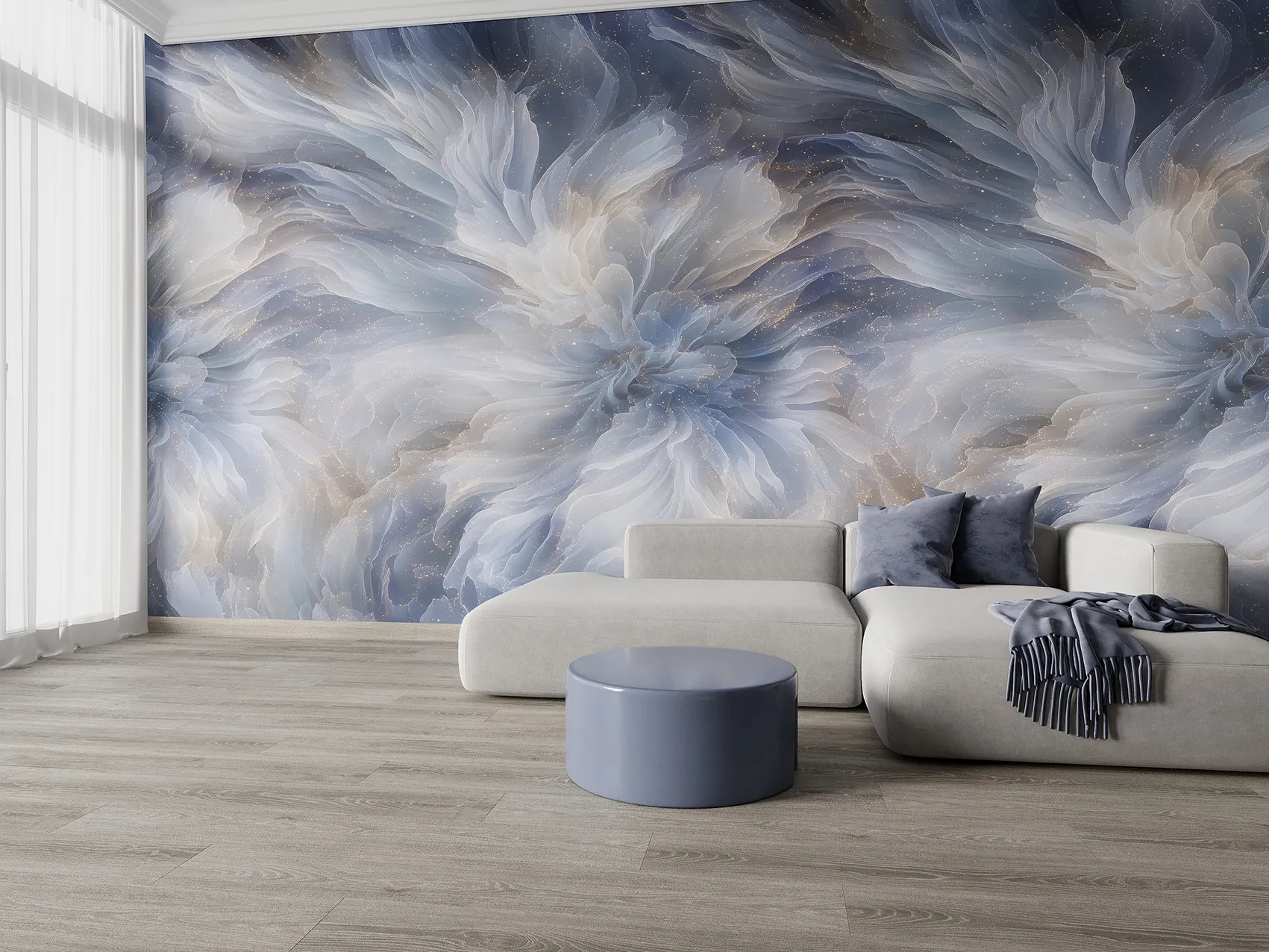 Celestial Petals – Seamless Wallpaper with Ethereal Bloom Design | Art Vision Decor