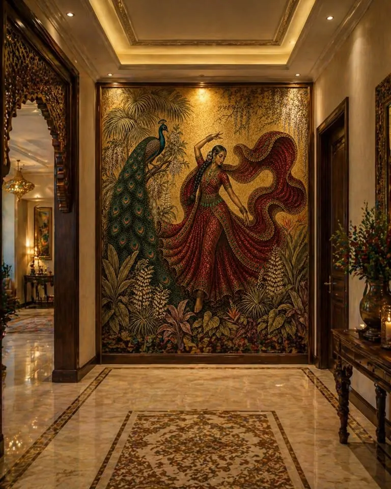 Maharani's Paradise Custom Wallpaper Mural | Luxury Peacock Wall Mural