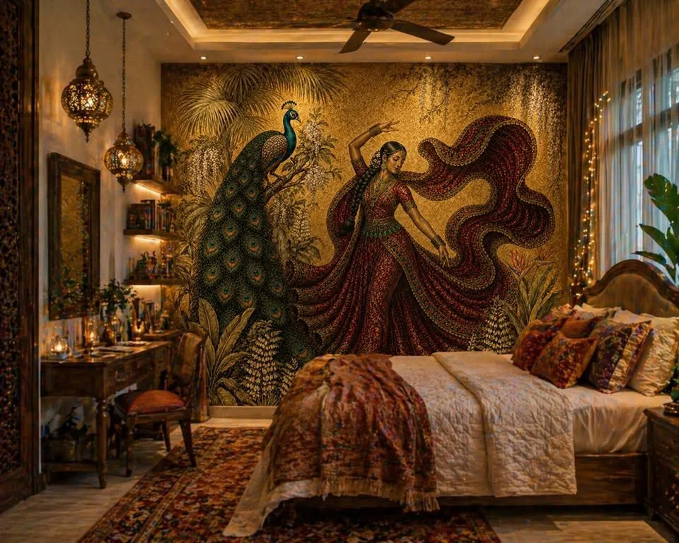 Maharani's Paradise Custom Wallpaper Mural | Luxury Peacock Wall Mural