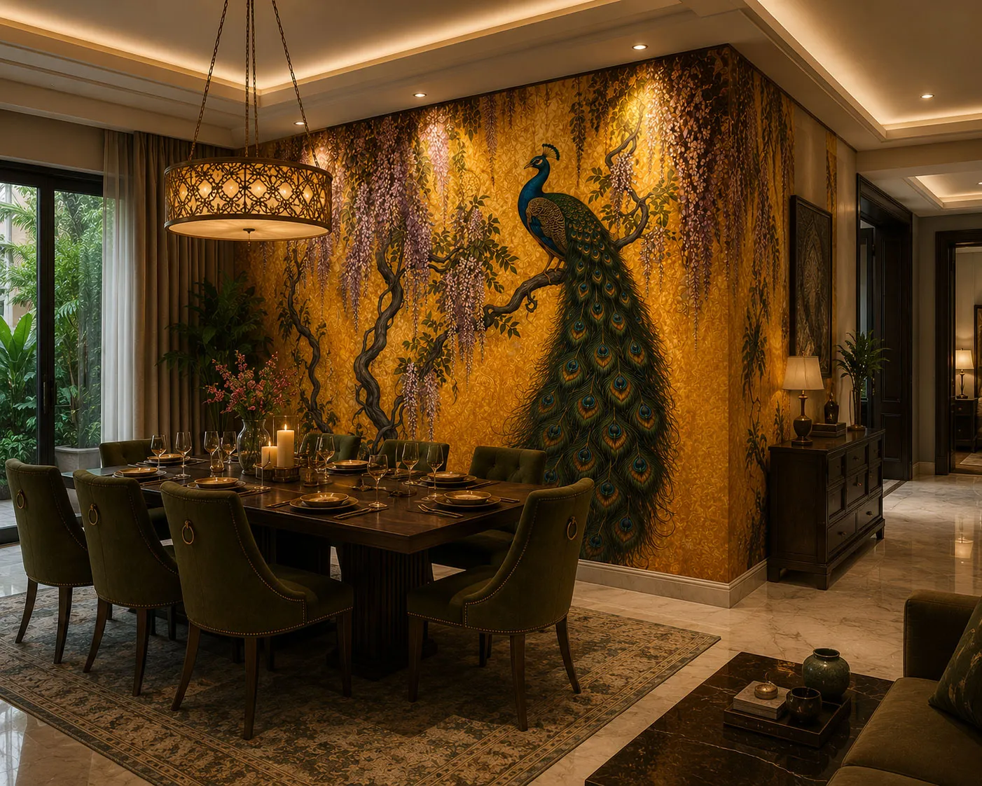 Peacock Wallpaper Mural | Luxury Indian Inspired Wall Mural | Maharanis Paradise